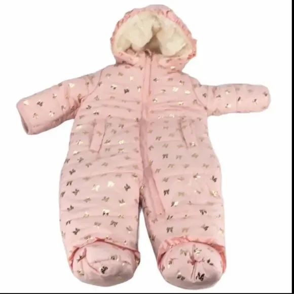 Jessica Simpson Ribbon Snowsuit Pink Gold 6-9 Months